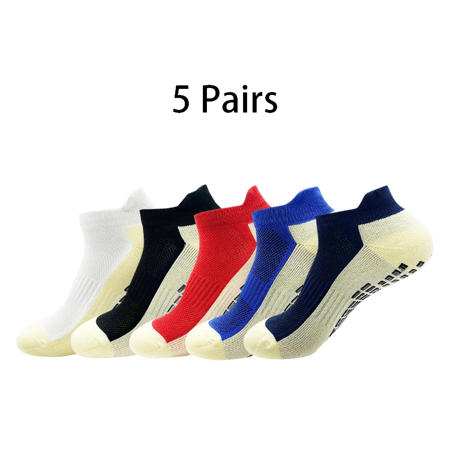 5 Pairs New Men Sports Shock Absorption Sweat Breathable Silicone Bottom Football Socks Women Indoor Yoga Fitness Socks Soccer