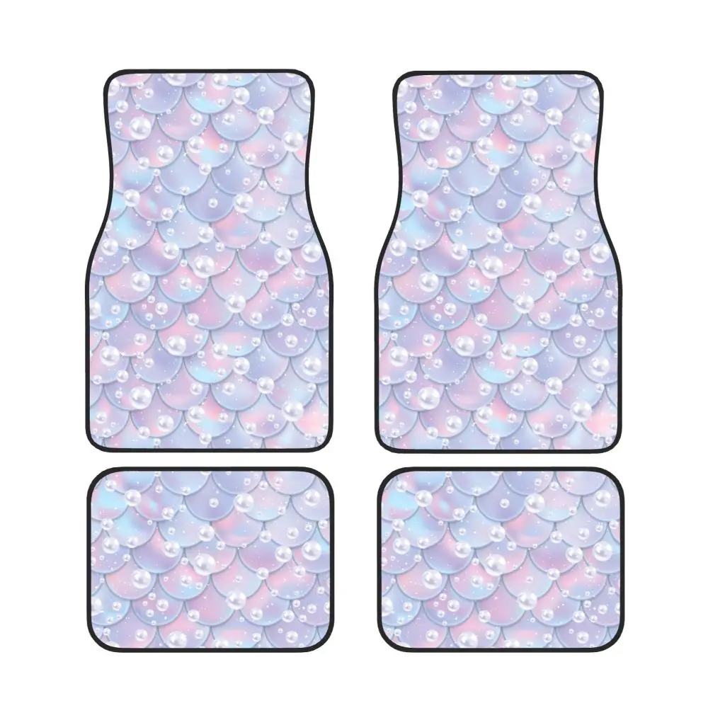 Mermaid Tail Texture 4PCS Car Waterproof Rubber Car Mats  Car Floor Carpets Rugs Non-Slip Auto Foot Mats Universal Type parts