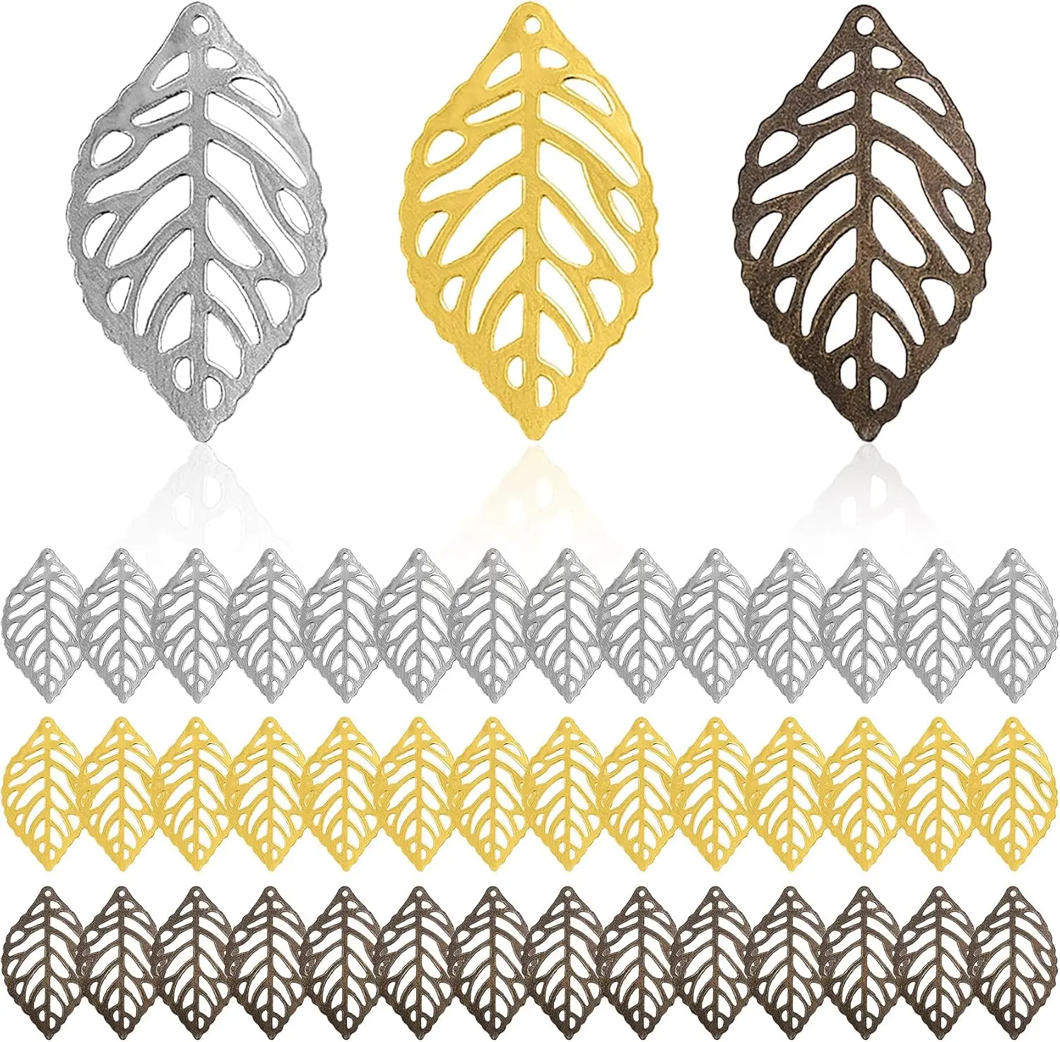 

300Pcs Hollow Leaf Charms Oranaments Pendants, Metal Filigree Leaf Crafts Pendant, Jewelry Findings Making Accessory For DIY Nec