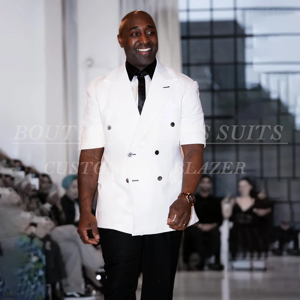 

Fashion Double Breasted Short Sleeve Regular Length Men's Suits Regular Fit 2 Piece Jacket Pants Sets High End Blazer Terno