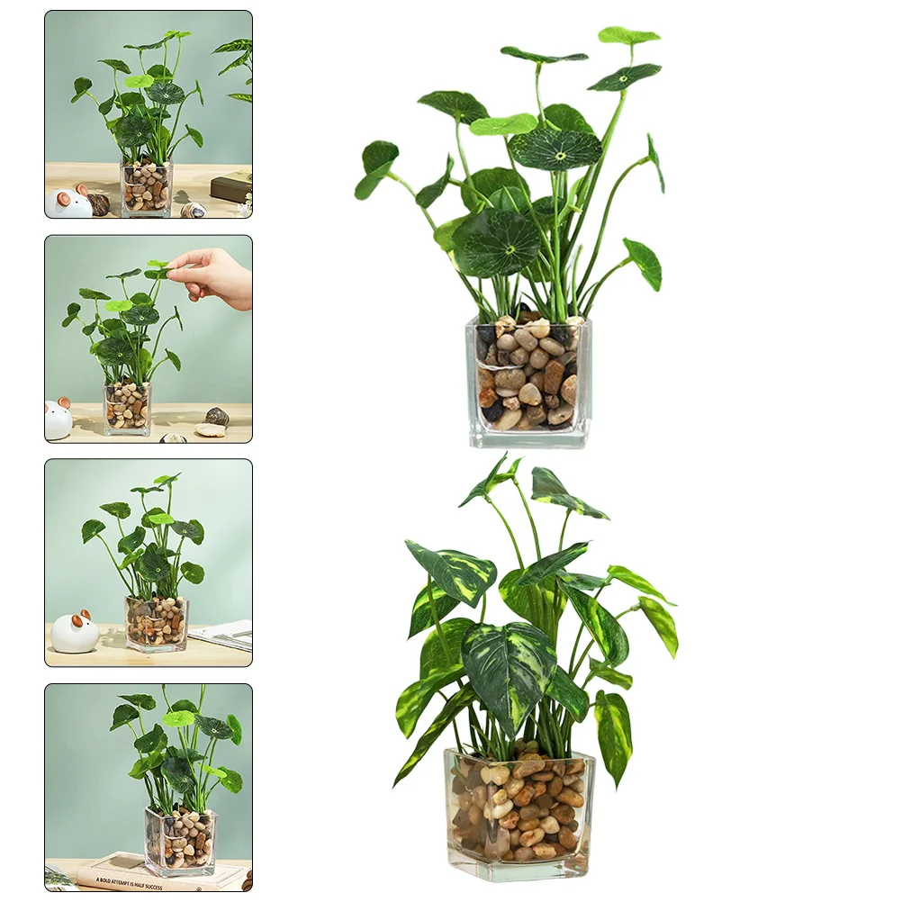

2Pcs Fake Mini Lotus Leaf Potted Plant Artificial Bonsai Decoration Home Office Desk Plant Ornaments Artificial Bonsai
