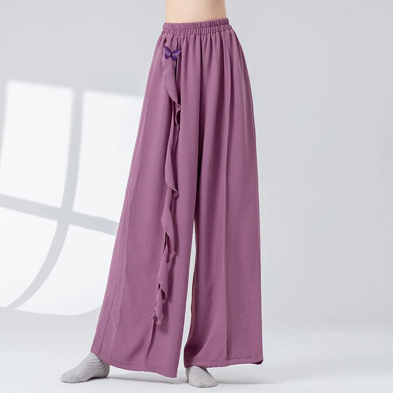 Pantalones de danza clásica para mujer, pantalones elegantes de pierna ancha, cinta de cintura elástica, rima corporal, trajes de entrenamiento contemporáneo de Yoga informales