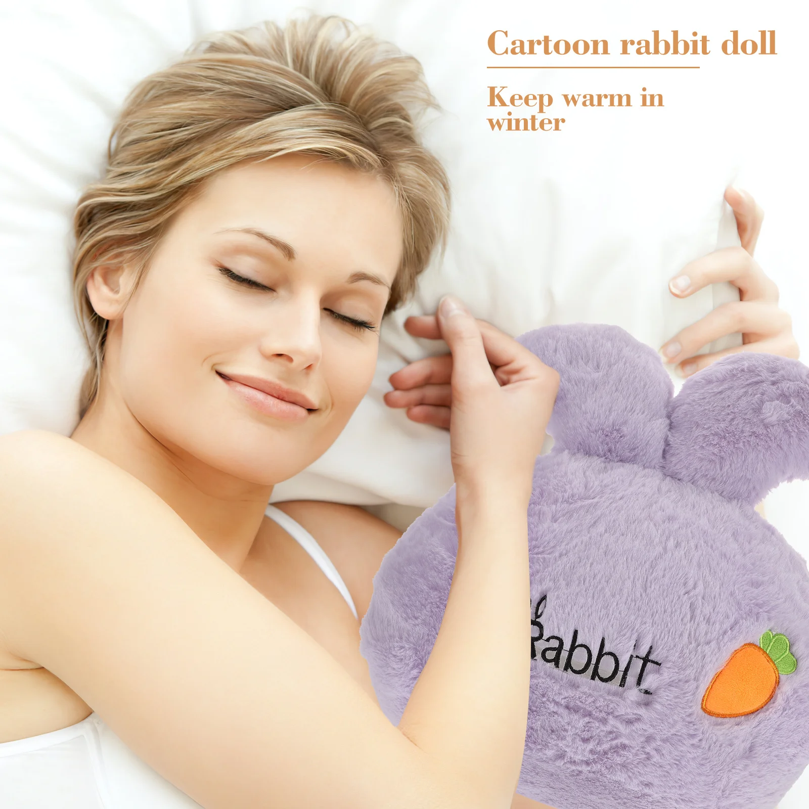 

1pc Rabbit Hand Warmer For Winter Home Decor Sofa Bedroom Car Decoration Gift Purple Cartoon Animal Stuffed Pillow