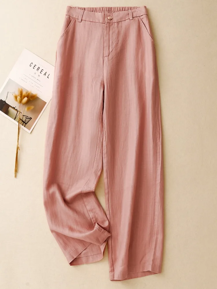 High-End Anti-Wrinkle  Linen Wide Leg Pants Women's Commute Versatile Straight Leg Suit Pants Draping Floor-Length Pants