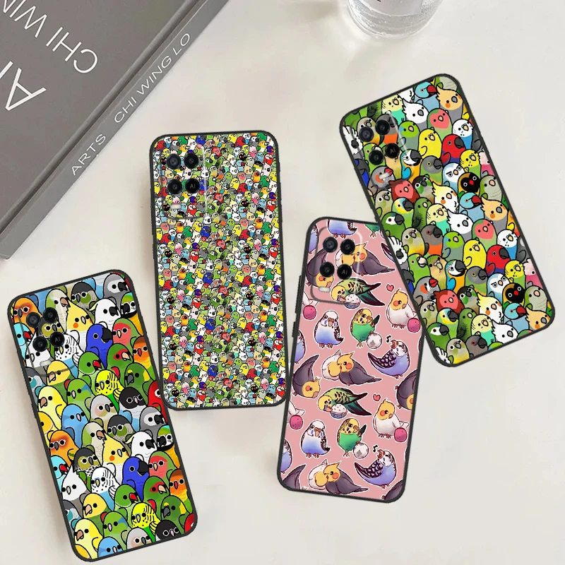 Cartoon Cockatiel Collage For OPPO A17 A16 A15 A98 A78 A58 A54 A74 A94 A53S A57S A52 A72 A77 A5 A9 A53 A76 A96 Case