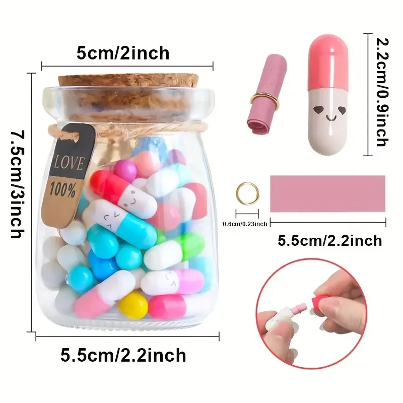 50pcs Message Capsule In Bottle Transparent Letter Love Pill Emoticon Smile Pills With Roll Paper Wedding Valentine\'s Gift