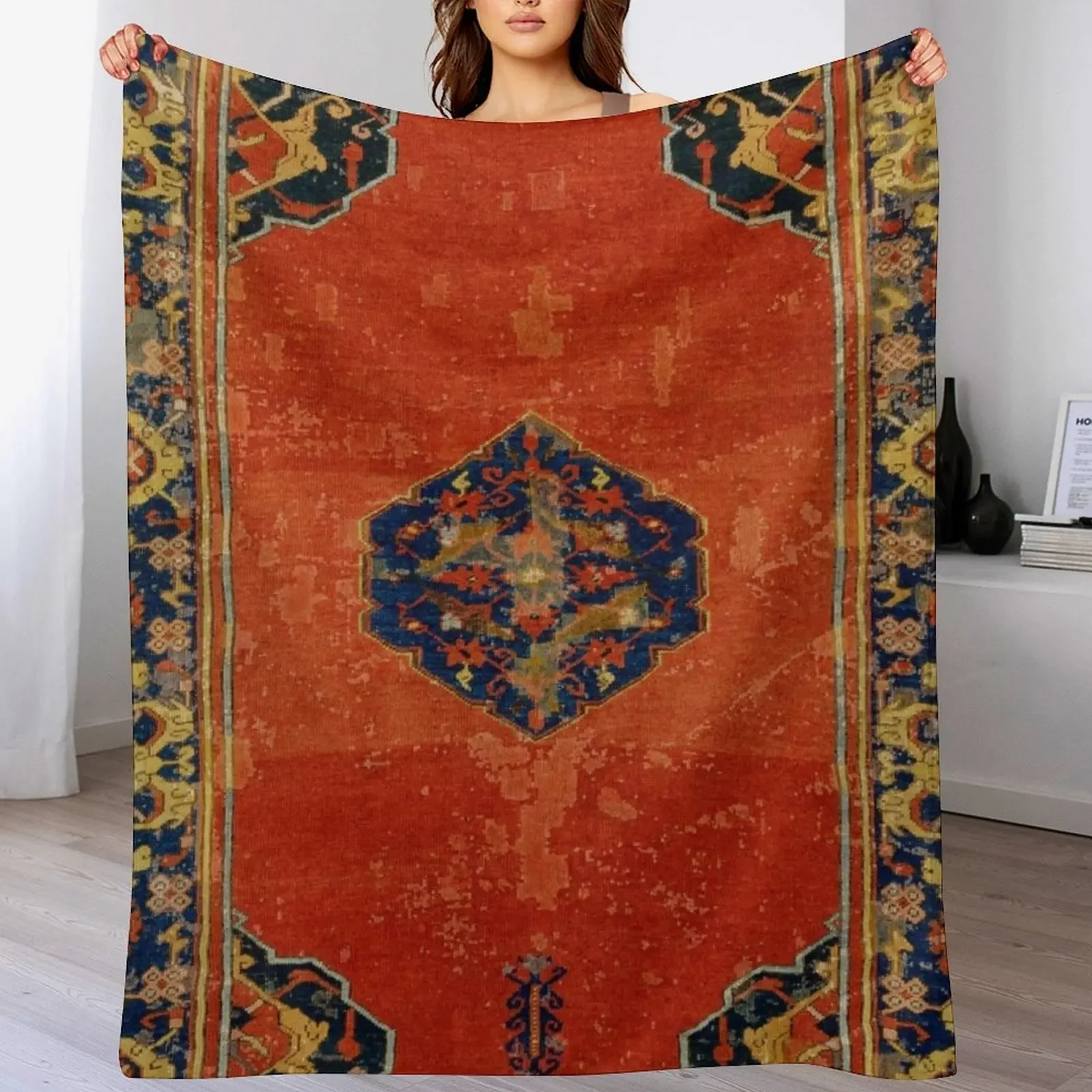 

New 17th Century Antique Turkish Carpet Print Throw Blanket Decoratives Thins Comforter Decorative Throw Blankets