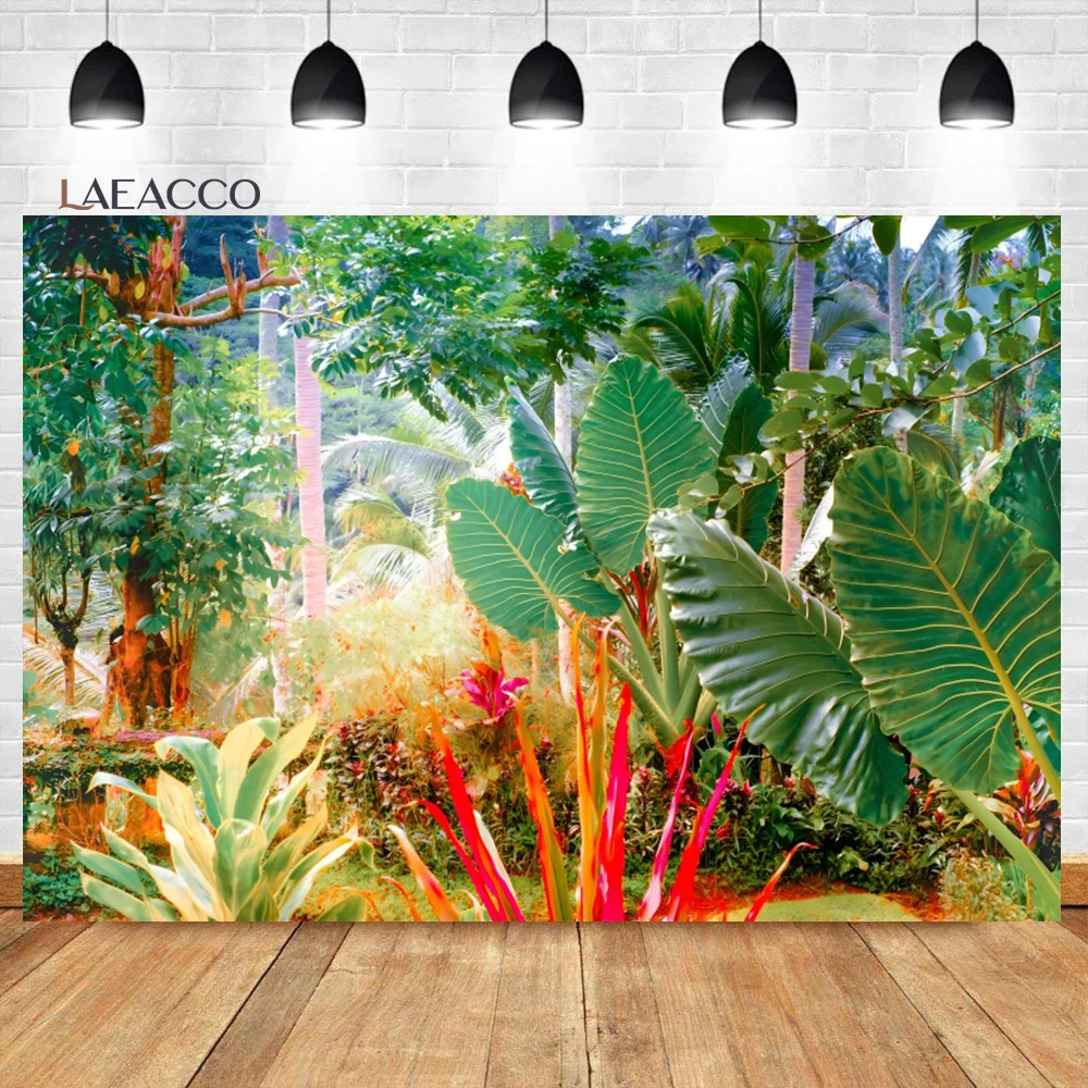 

Laeacco Tropical Island Backdrop Green Spring Coconut Palm Trees Summer Theme Holiday Party Kids Portrait Photography Background