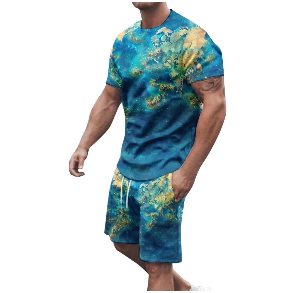 

Man Outfits 2 Piece Shorts Sets Summer Holiday Short Sleeve 3D Printing Breathable T-shirts Suits Vintage Floral Printed Sexy