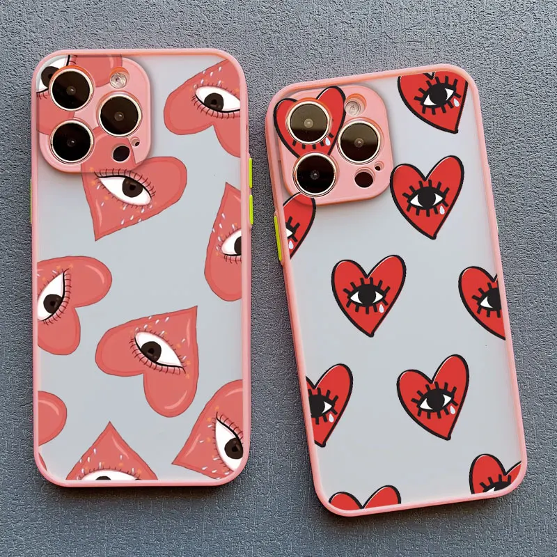 

Fashion Lucky Love Heart Evil Eye Print Phone Case for IPhone 11 12 13 14 15 Pro Max Mini 15 14 7 8 Plus SE2 X XR XS Back Covers
