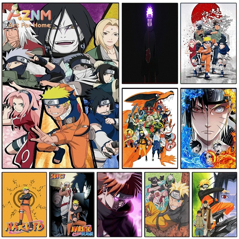 AZNM Naruto Shippuden Team Seven Tsunade Jiraiya Orochimaru Anime Impresión artística en lienzo sin marco para el hogar, dormitorio, sala de estar
