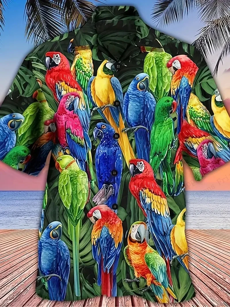 

Men's Parrot Hawaiian Shirt Tropical Bird 3d Print Shirt Men Women Fashion Short Sleeve Casual Lapel Blouse Mens Clothing Aloha