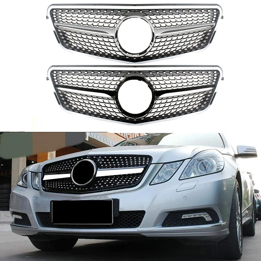 Front Bumper Racing Grill Billet Grille Cover For Mercedes-Benz W212 E-Class 2009-2013 Diamond Four Doors