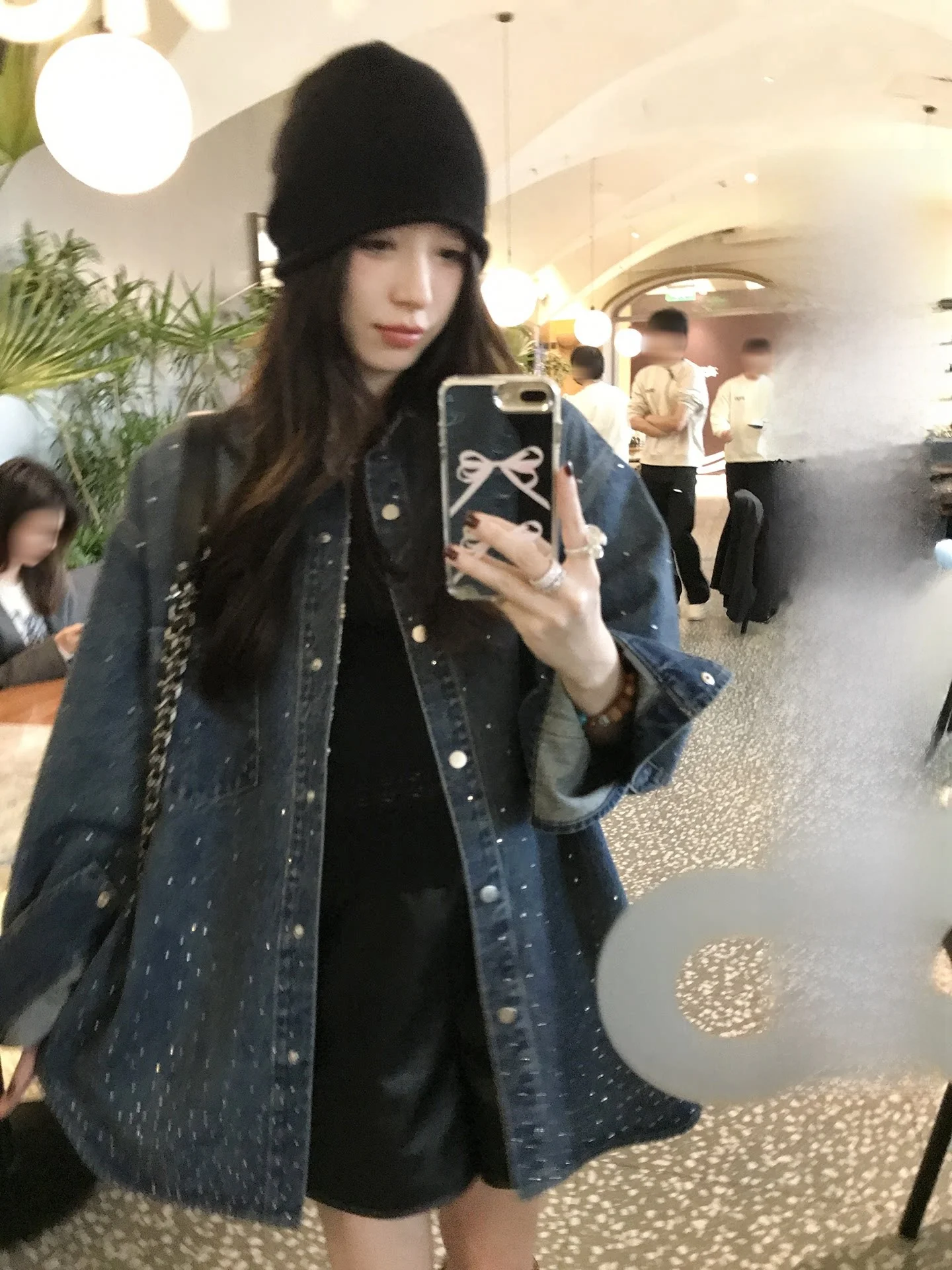 

Summer Poetic " Heavenly Star " Heavyweight Cotton Denim irt Women's Pointed Collar Slightly oulder Loose Top