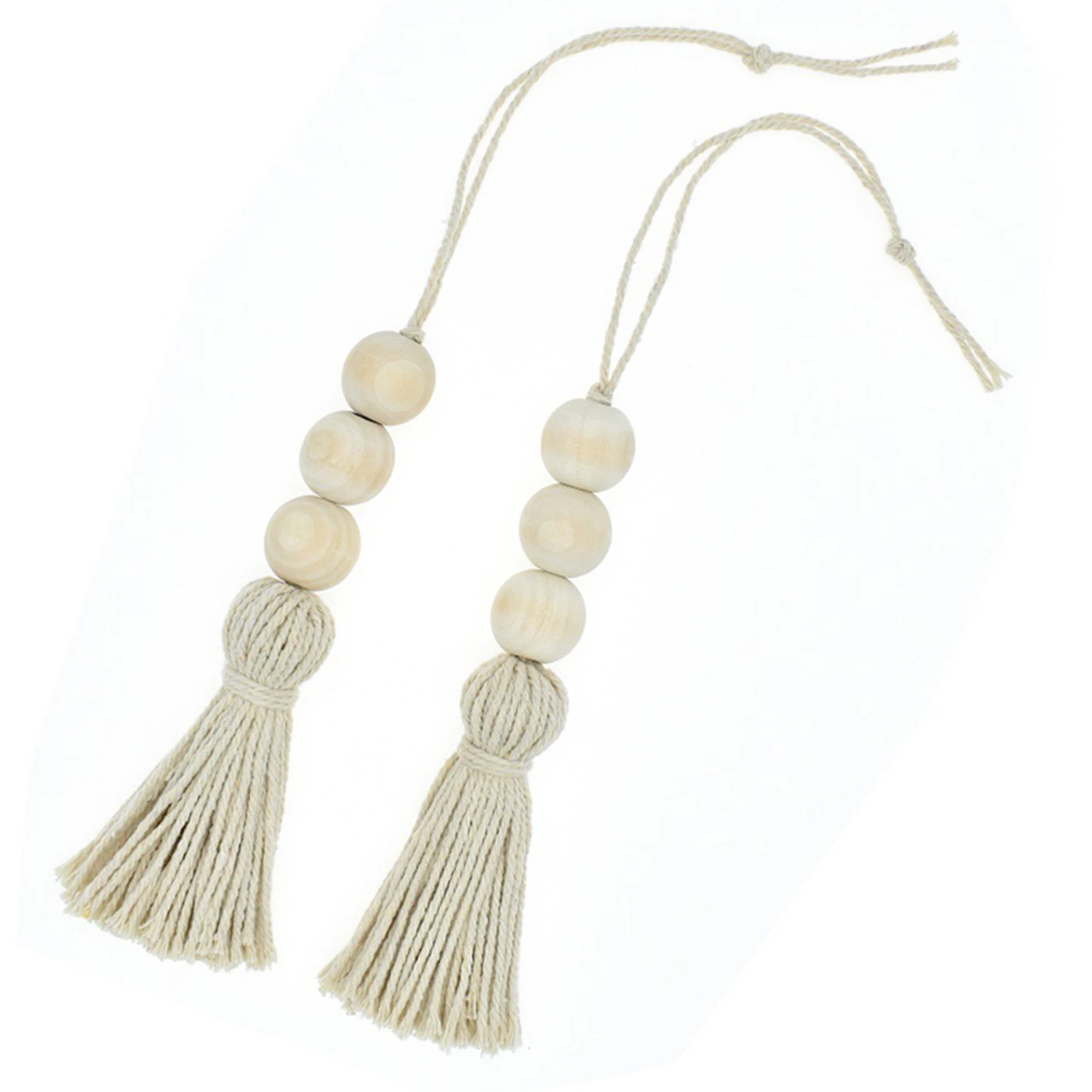 2pcs Wooden Bead Garland With Tassels Pendant DIY Ornaments Handmade Door Handle Curtain Home Decor