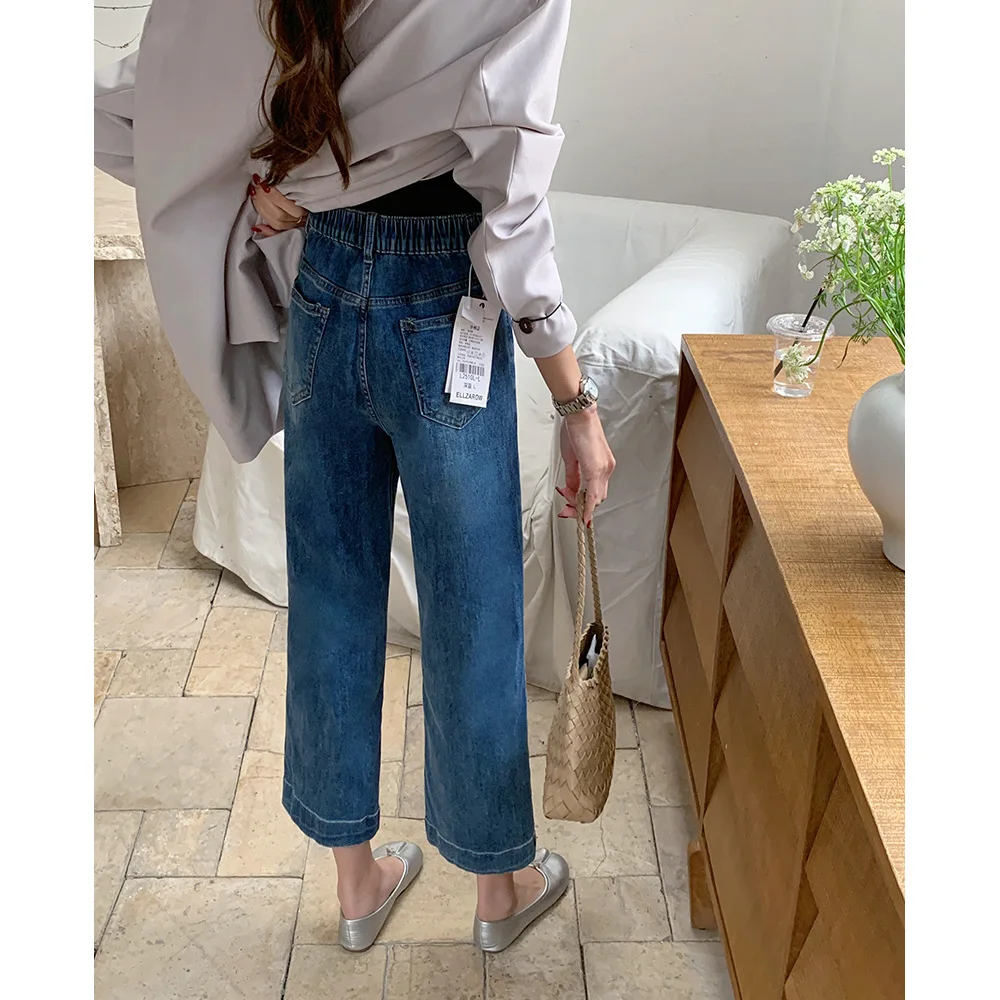 2026 Summer Plus Size Pipe Straight Stretch Denim Ankle Length Pants Elastic Waist Slim Casual Jeans Curvy Ladies 2519 view 4