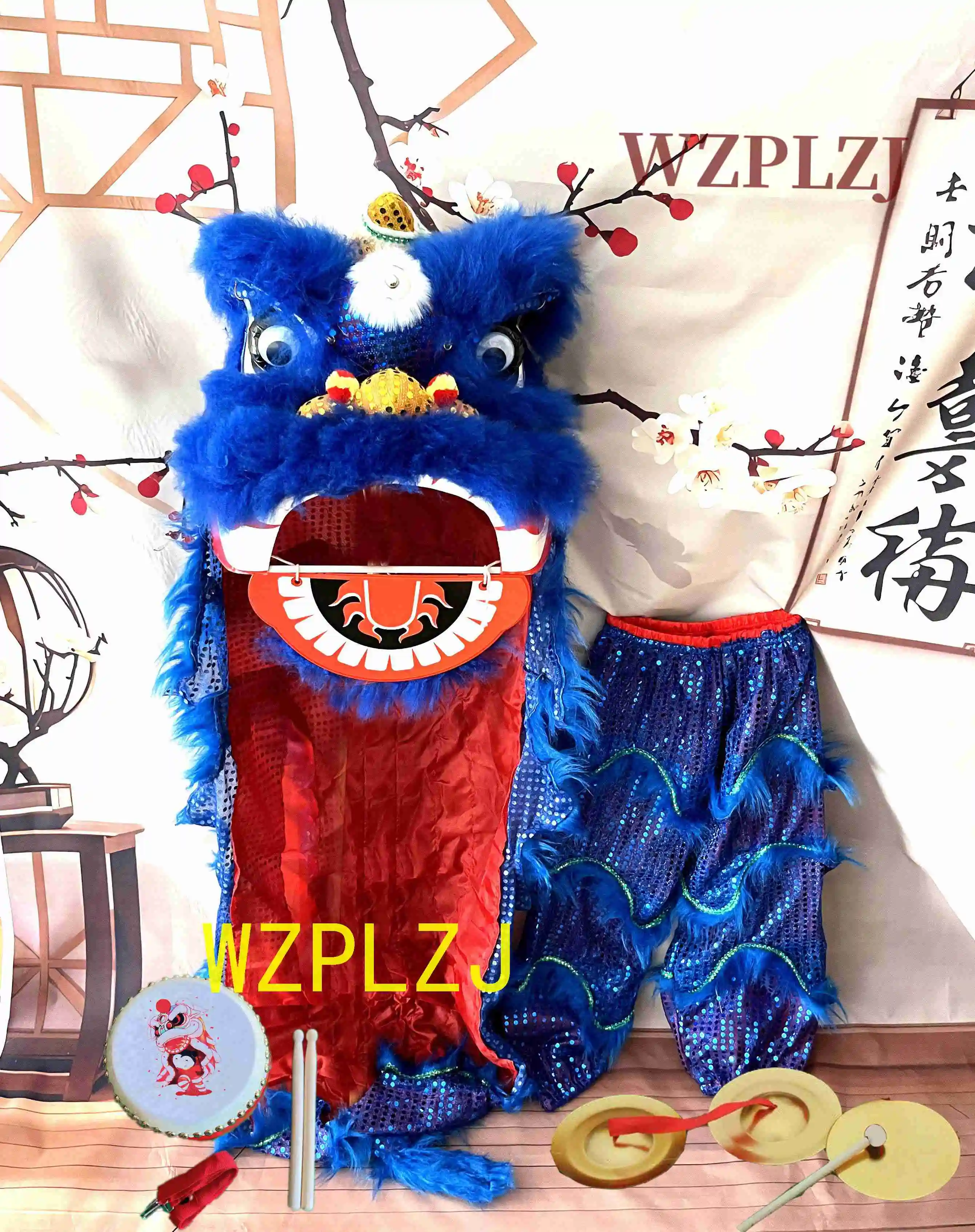 

Ручная работа с подморгивающими глазами, 12-дюймовый костюм талисмана для танца льва, штаны для 3-5 лет, тарелки для барабана, детский реквизит, наряд, платье, карнавальный фестиваль