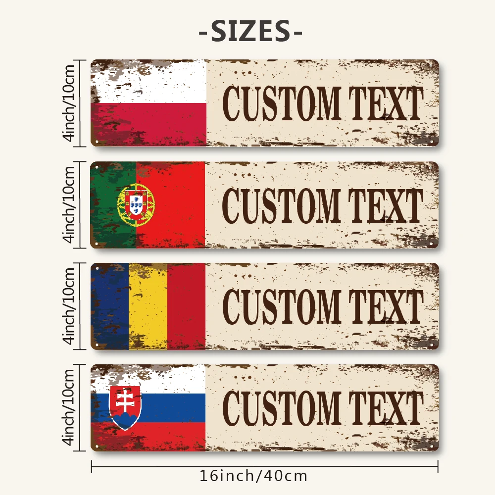 

1pc 4 styles Poland Flag Customized Text Metal Wall Signs For Living Room Personalized Name Portugal Tin Wall Plaque Bedroom