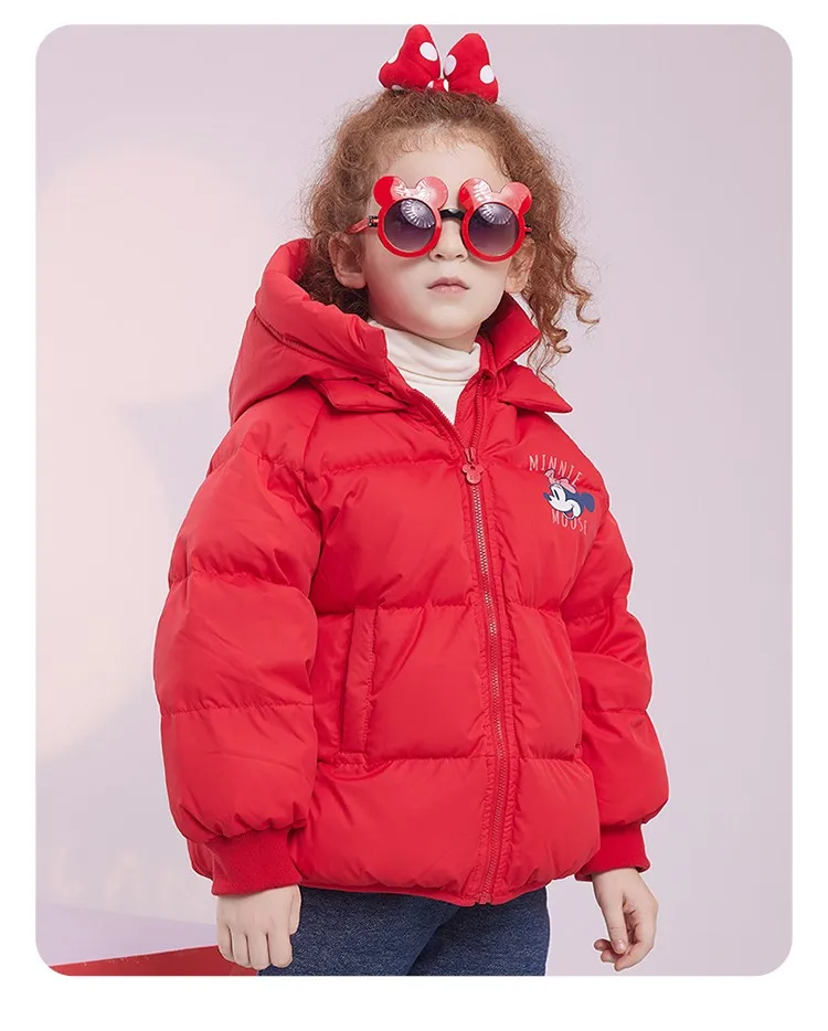 سترة ديزني ميني للفتيات ذات غطاء رأس أحمر، معطف ريش البط الأبيض للعام الصيني الجديد
