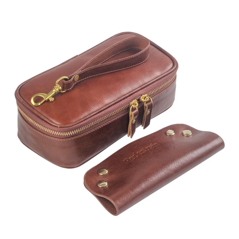 منظم أكياس الأنابيب الجلدية من Veg Tan، سعة كبيرة 3 أنابيب مع جرة تبغ مدمجة، ملحقات أنابيب عتيقة متعددة الأقسام #4