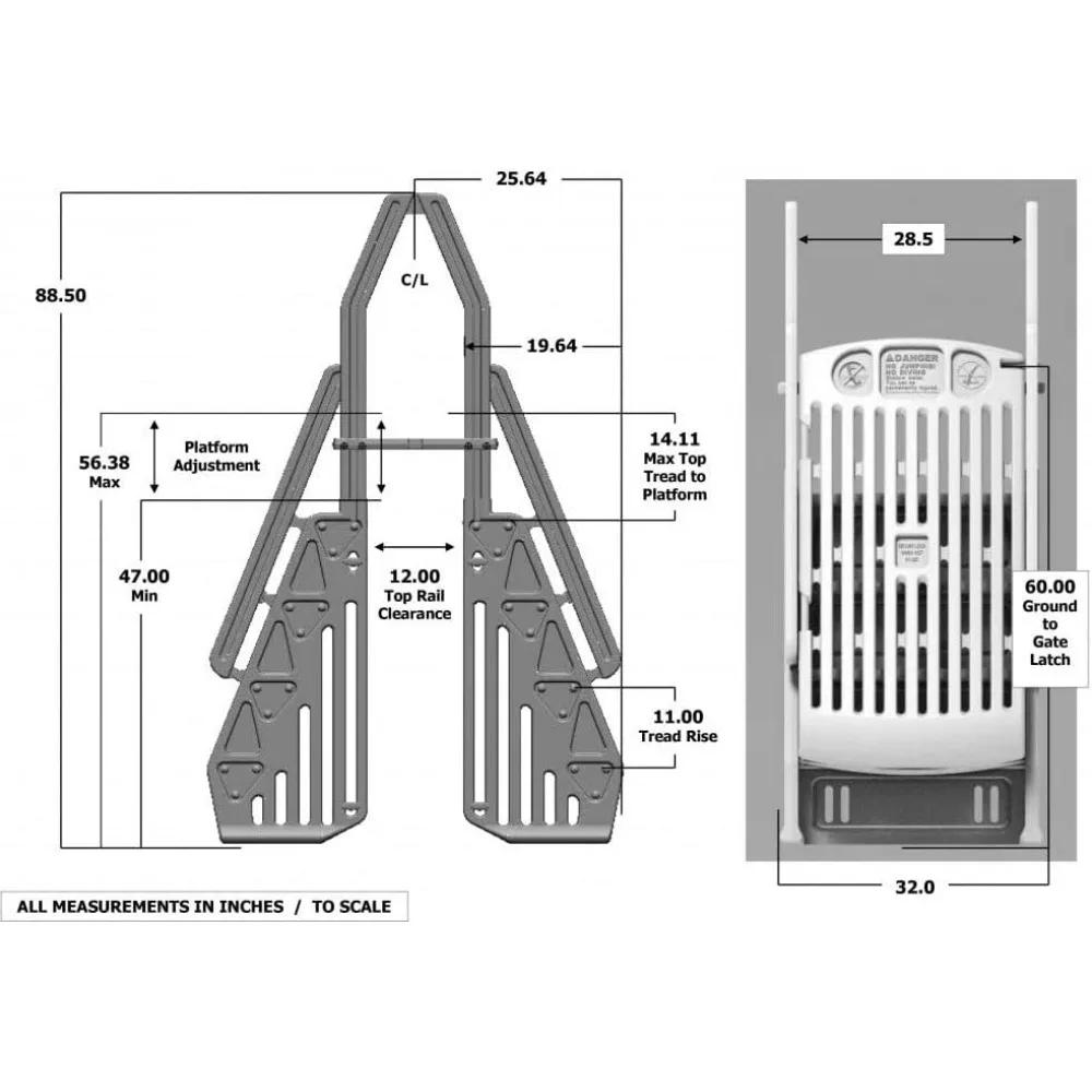 GE Deluxe Adjustable A Frame Above Ground Pool Ladder w/Gate, White