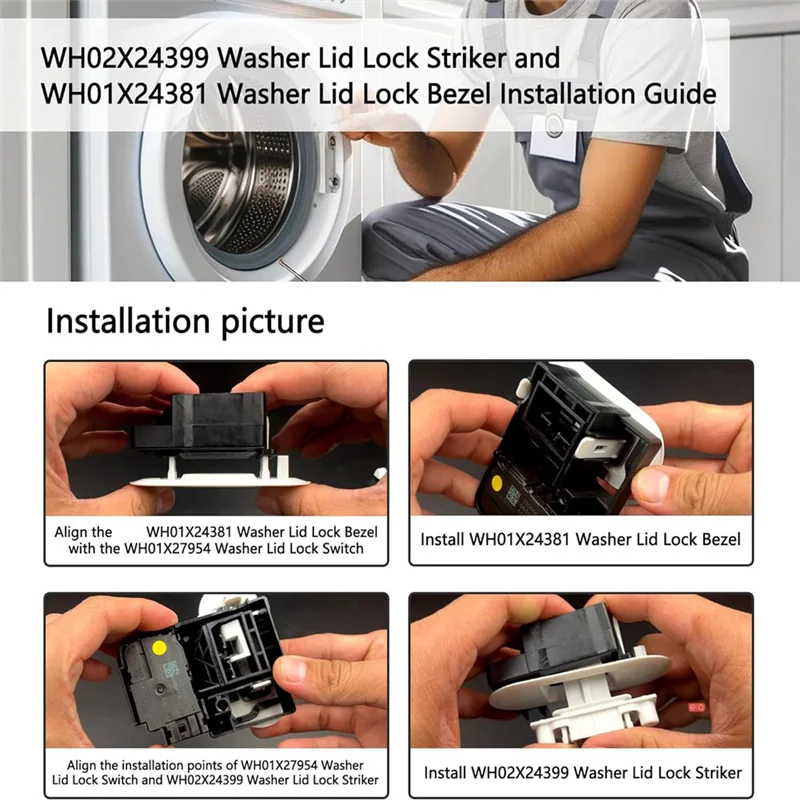 

YCOC-WH02X24399 Washer Lid Lock Strike And WH01X24381 Washer Lid Lock Bezel Compatible For GE/Hotpoint Top Washer Lid Lock Durab