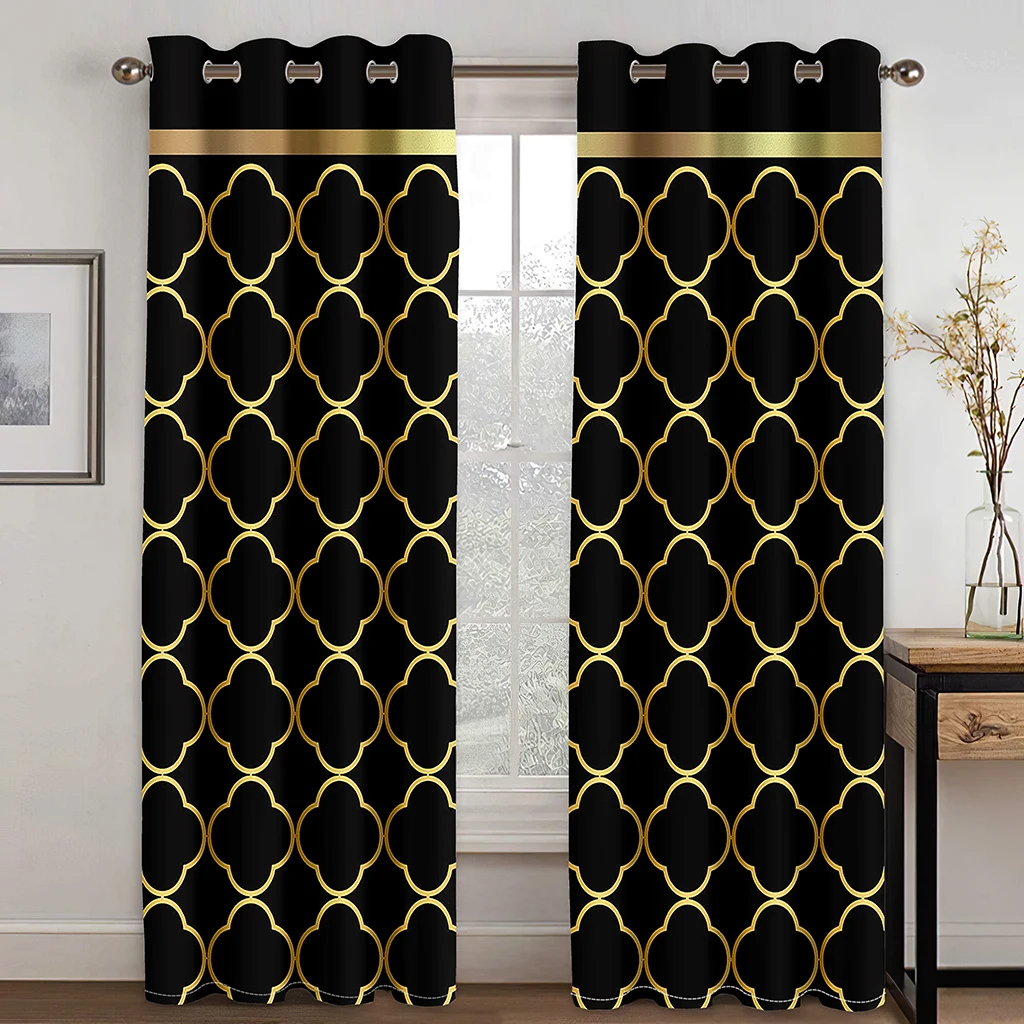 Luxury Black Gold Baroque Geometric Abstrat Window Curtains Blinds for Kids Bedroom Living Room Kitchen Door Home Decor 2Pieces