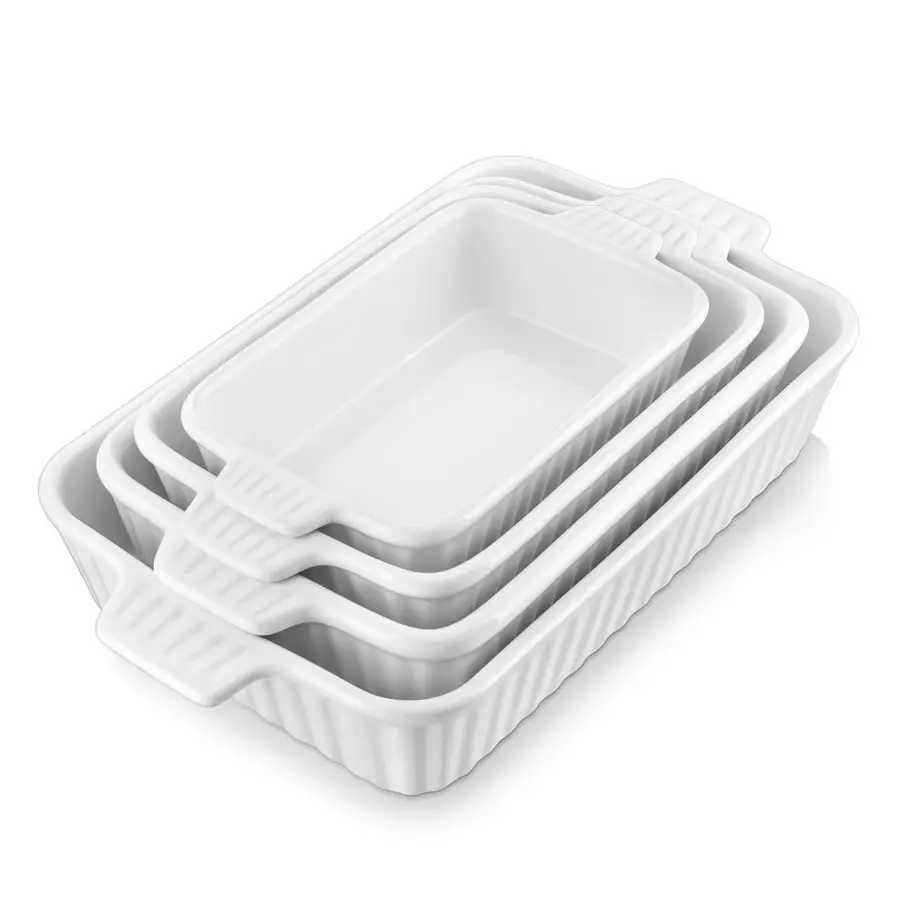

Casserole Dishes for Oven, Porcelain Baking Dishes, Ceramic Bakeware Sets of 4, Rectangular Lasagna Pans Deep with Handles for B
