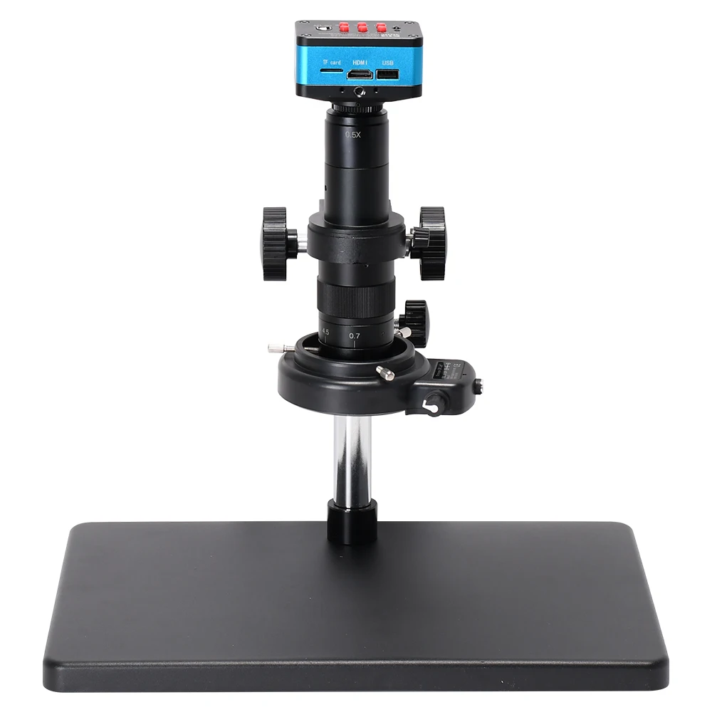 4K UHD HDMI Microscope Camera Kit for Industry Lab PCB USB Output Video Recorder+180X C-Mount Lens+Large Base Stand+144LED Light