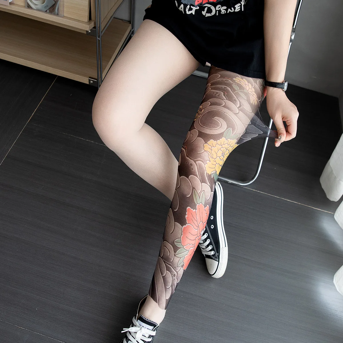 Personalized Imitation Tattoo Printed Women's Pantyhose Thin Elasticity Asymmetrical High Quality Color Hottie Sexy Tights