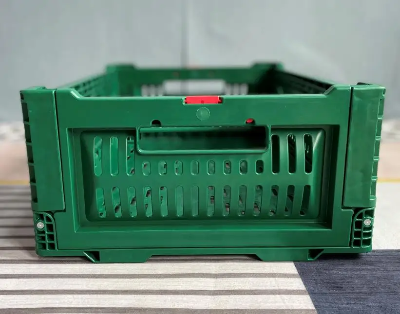 Cesta de caja de almacenamiento con ventilación de plástico plegable y apilable, resistente, reutilizable, 500x330x170 Mm, Color verde personalizado