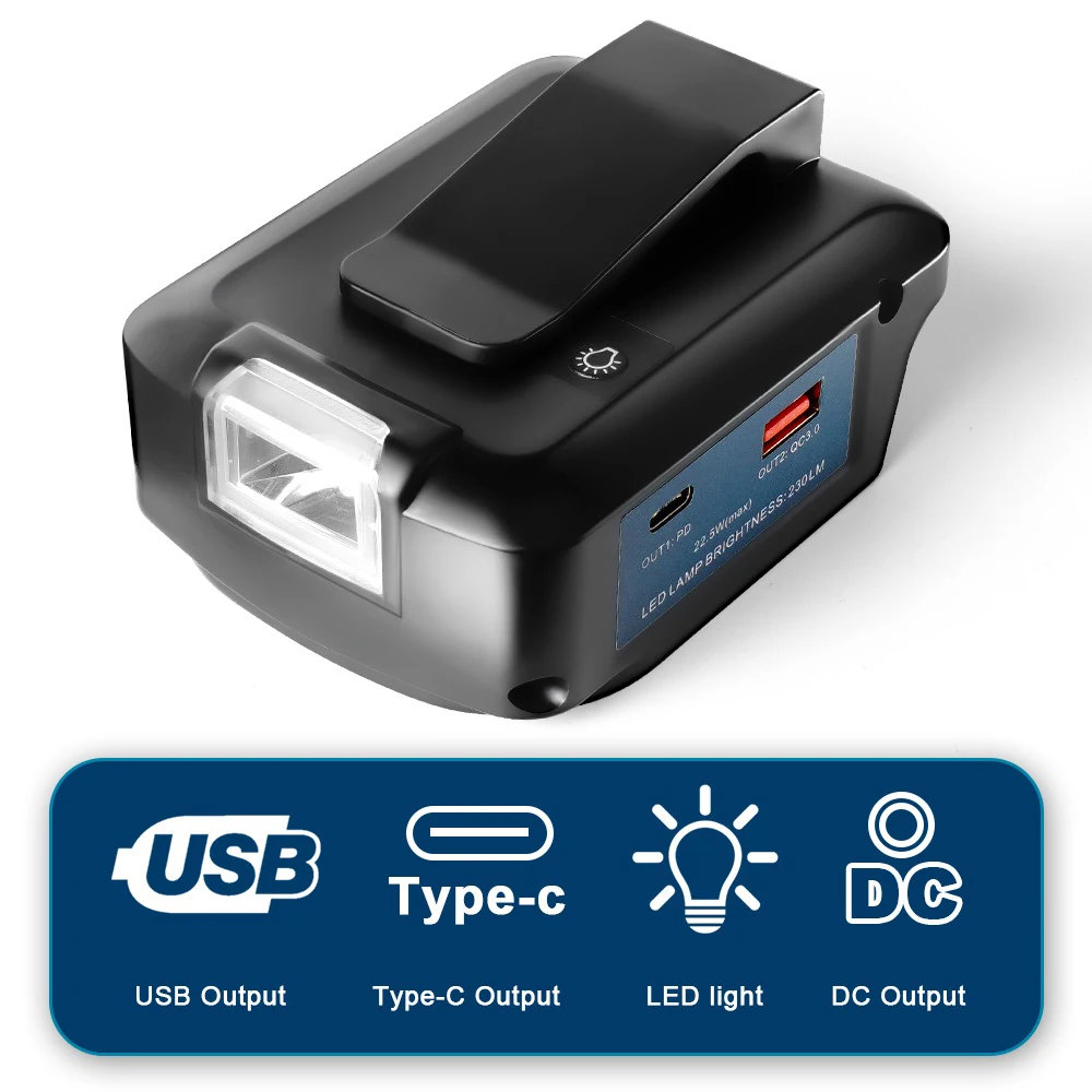 Adaptador de Energia para Bateria Bosch 18v 14v Bat618 Bat614 para dc 12v2a 3a pd 22.5w Qc3.0 Tipo-c Usb Peças de Ferramentas Acessórios