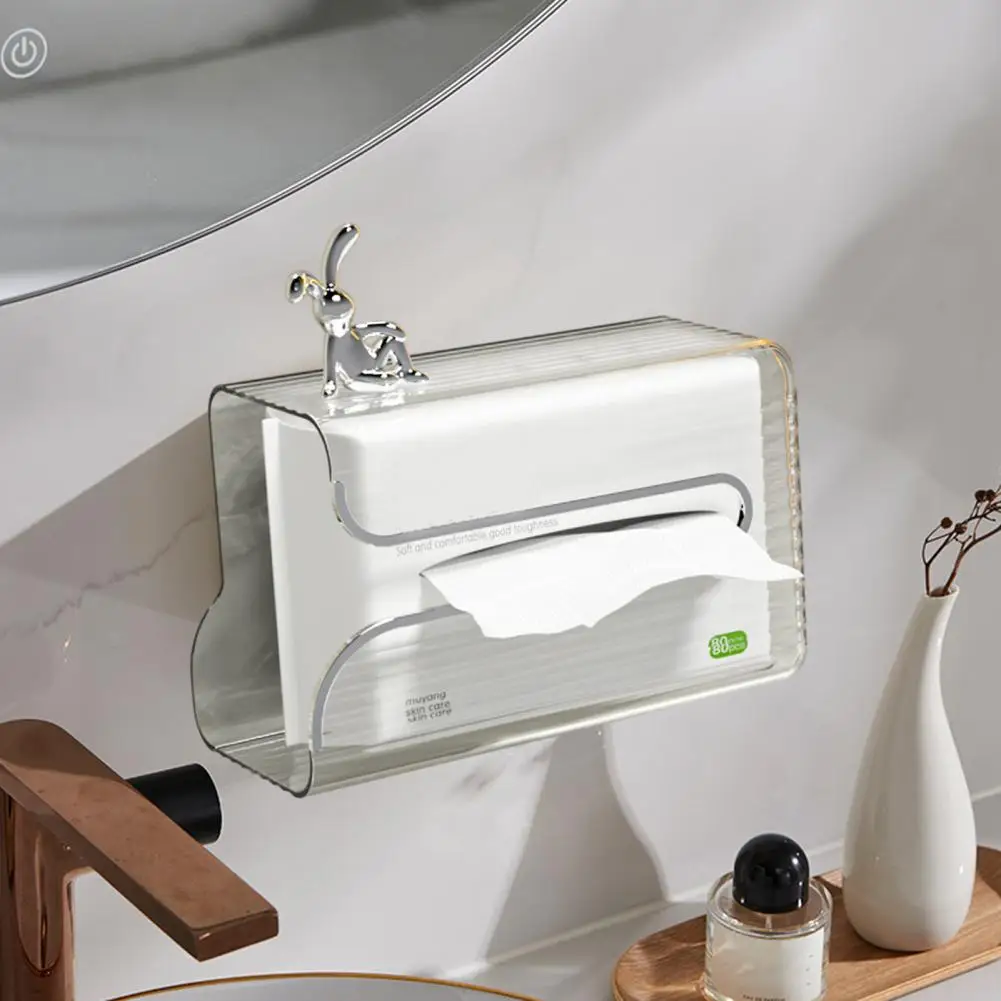 

Punch-free Tissue Box Wall Mounted Tissue Holder Multifunctional Wall-mounted Transparent Tissue Box Capacity for Bathroom