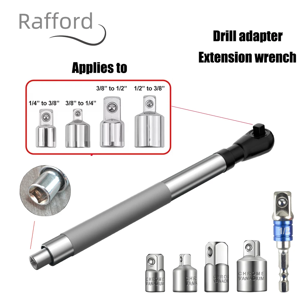 

Impact Wrench Extension Rod Auto Repair Tool Accessories with 1/2 Inch Drill Adapter 4 Conversion Adapters for Small Spaces