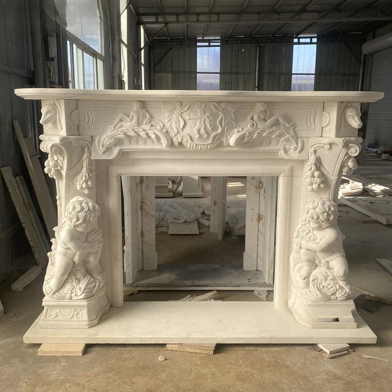 Natural marble fireplace stone fireplace European style figure statue fireplace stone statue fireplace decoration