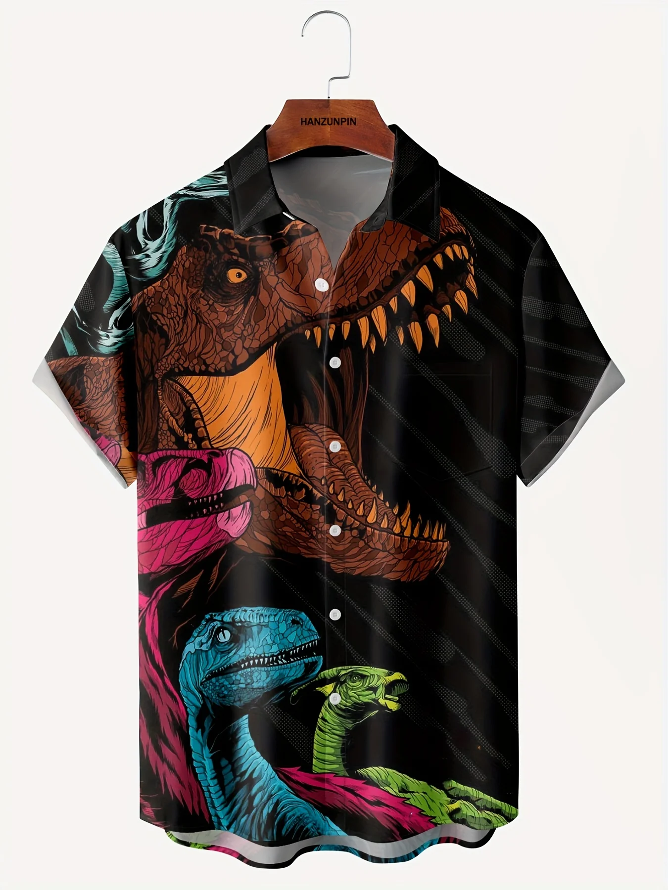 Kaus kasual resor Hawaii motif 3D dinosaurus pria, kemeja mode ukuran besar musim panas untuk resor/pakaian kasual