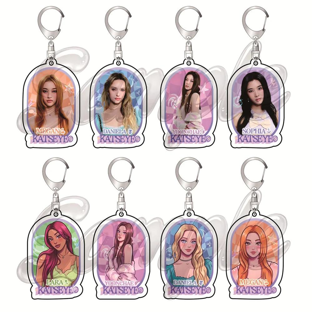KATSEYE Girls Group 6cm Clear Acrylic Key Pendant, Tiny Collectible Lightweight Daily Bag Decoration Ornament Featuring