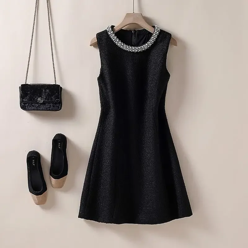 

Woolen Vest Skirt Heavy-duty Nail Bead Coarse Flower Woolen A-line Slim Dress Autumn Winter New Women's Clothing ZT1