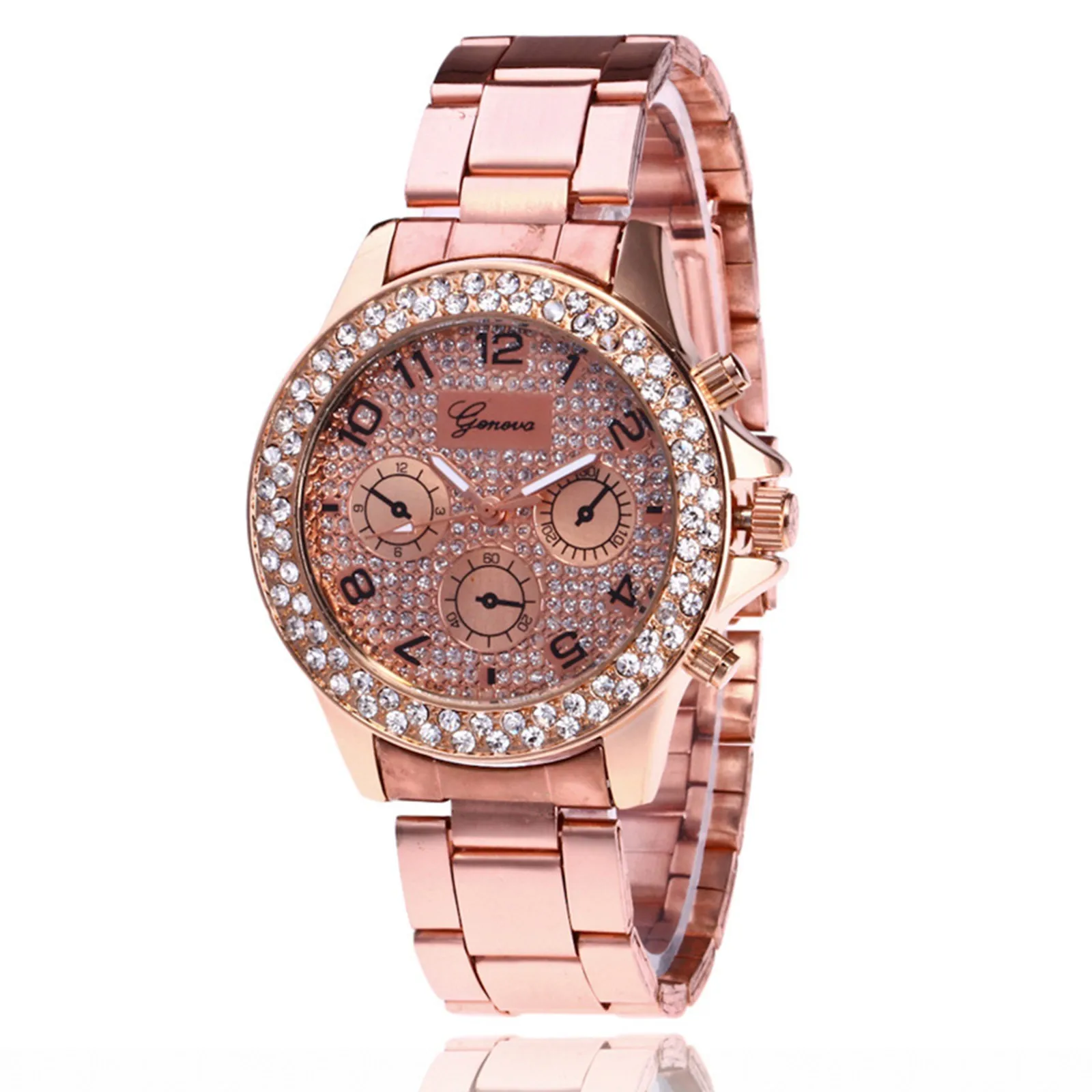 Luxe Mode Vrouwen Polshorloge Rvs Stalen Band Quartz Horloges Prachtige Romeinse Dubbele Cirkel Diamanten Armband Horloge