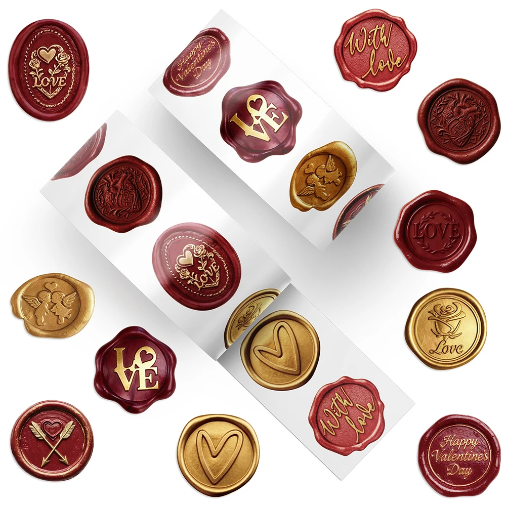 

500pcs Vintage Wax Seal Stickers Roll Cute Valentine's Day Sealing Decals DIY Phone Laprop Helmet Cartoon Decoration Sticker Toy