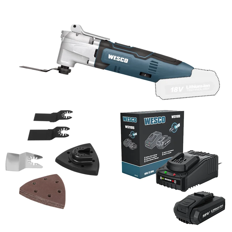 Wesco 18V Multitool mit 2,0-Ah-Akku, Schnellladegerät und unverzichtbarem Zubehör | WS2355.9