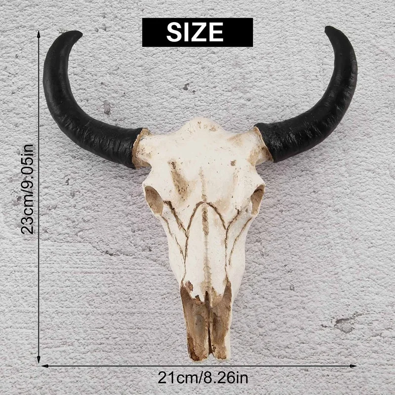 Resin Longhorn Cow Skull Head Wall Hanging Decor 3D Animal Wildlife Sculpture Figurines Crafts Horns For Home Halloween Decor