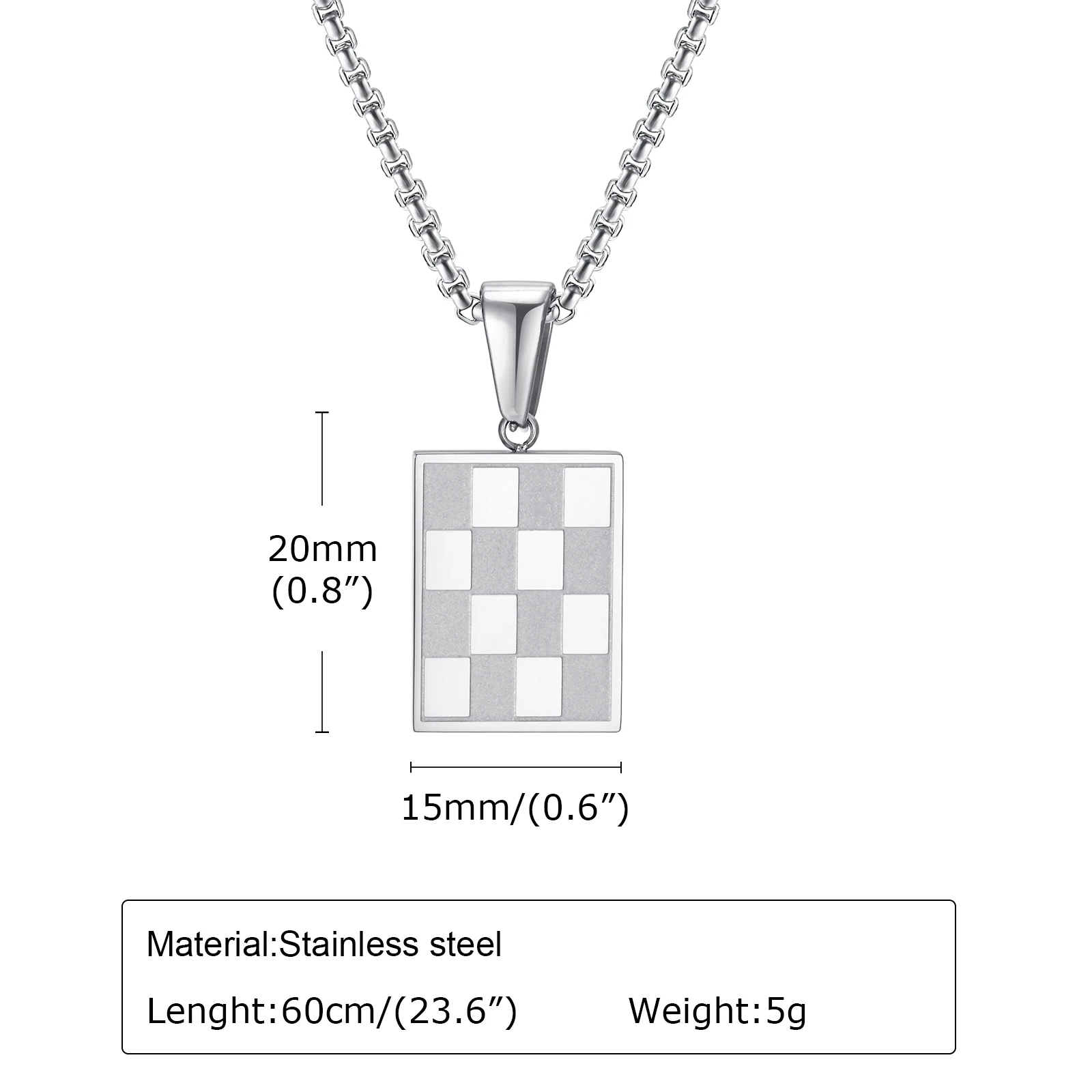 Mprainbow Herren-Halskette mit quadratischem Schachbrettmuster, wasserdichter Edelstahl, kariert, geometrischer Anhänger, Kragen, Geburtstagsgeschenk, Schmuck – Detail 5