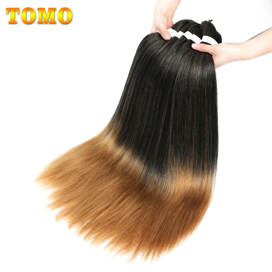 TOMO 26 Inch Pre-stretched EZ Braiding Hair Extensions Ombre Synthetic Hair Bundles Soft Yaki Straight Braids Hair