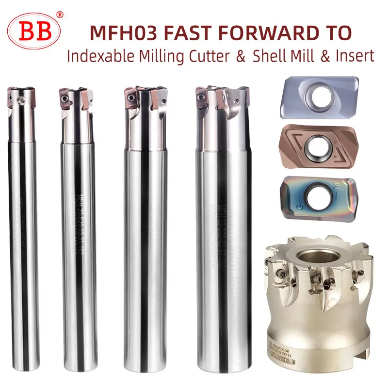 BB MFH03R End Milling Cutter LOGU0303 Insert High Feed CNC Cutting Tool Holder MFH03 Bar Shell Mill for Steel