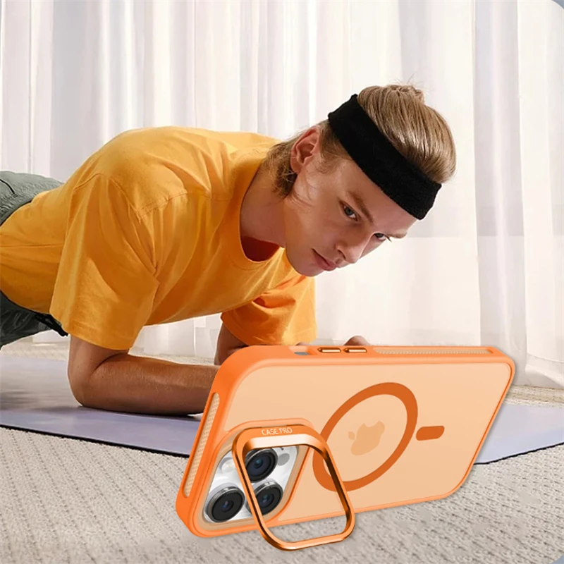 For iPhone 15 Pro Max Luxury Magsafe Magnetic Matte Phone Case For iPhone 11 12 13 14 16 Plus 17 Air Lens Stand Protective Cover - náhled 2