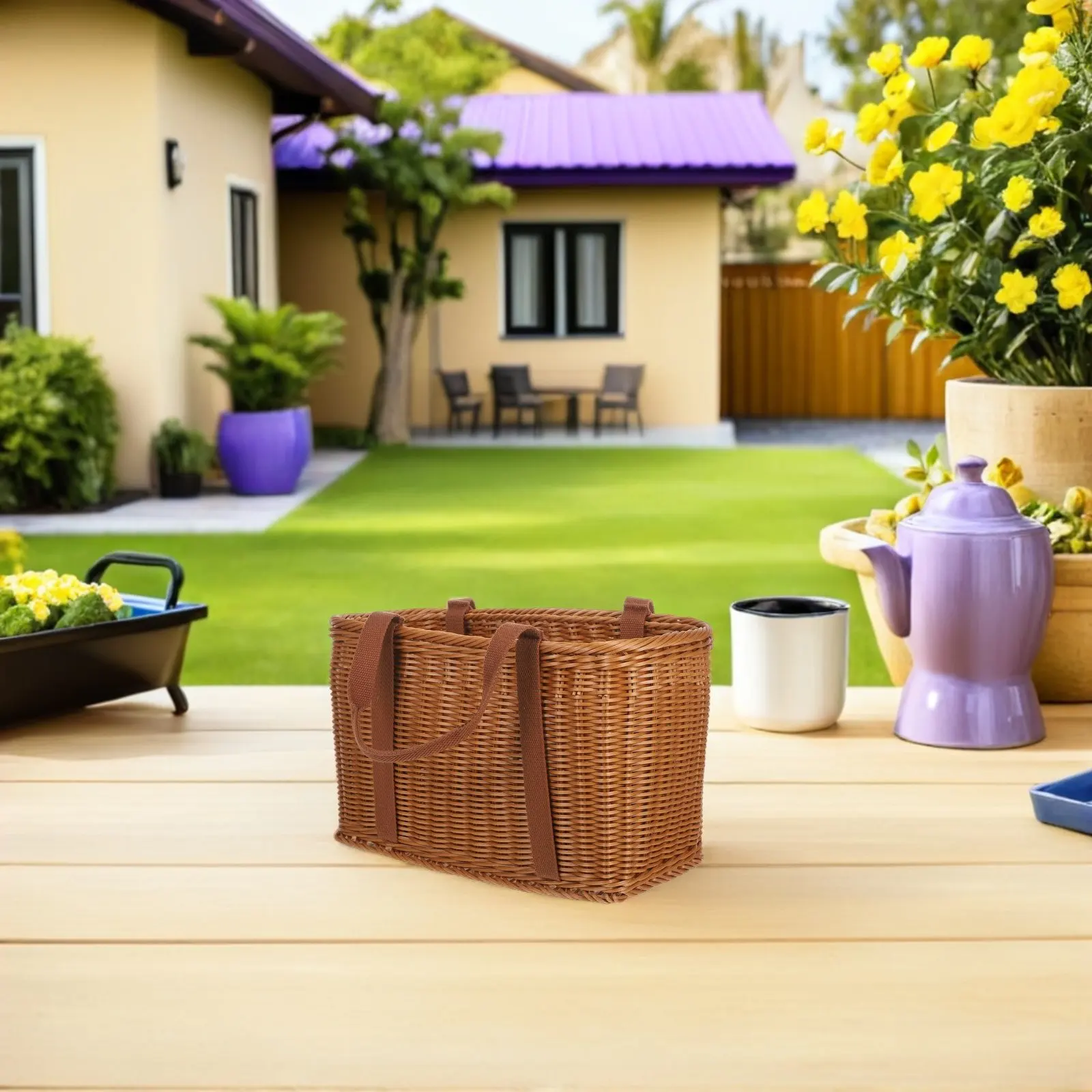 

Прочная плетеная корзина для покупок ручной работы из ткани и пластика для походов за продуктами, поездок на пляж, легкая складная конструкция