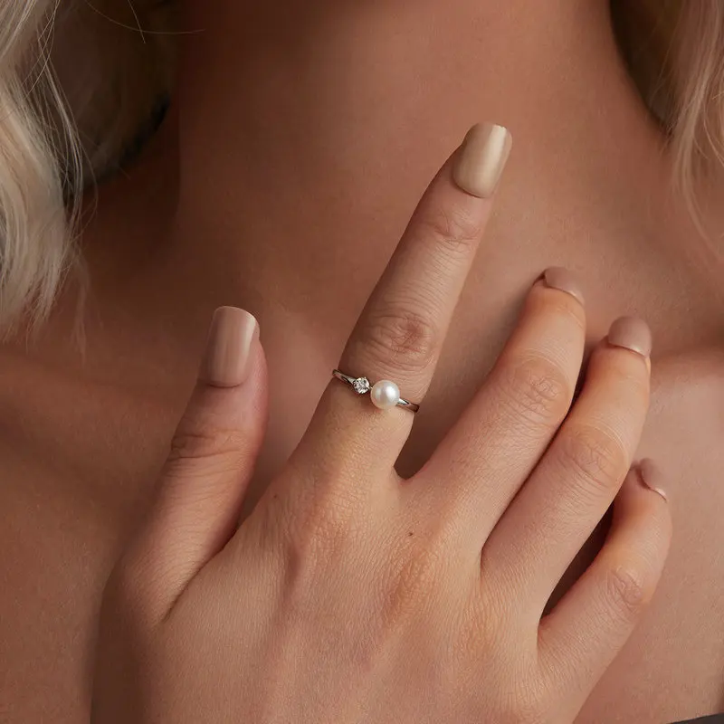 Bamoer U Moissanite خاتم لؤلؤ المياه العذبة للنساء ، الفرقة الأصلية ، هدية الخطوبة الحساسة ، عيد الأم D اللون vs1 EX