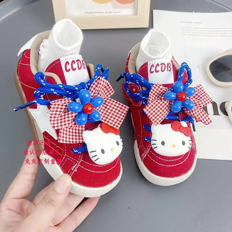 

Kawaii Hello Kitty Sanrio студенческие милые удобные кроссовки с героями мультфильмов, детские противоскользящие кроссовки, обувь на плоской подошве, подарок для детей