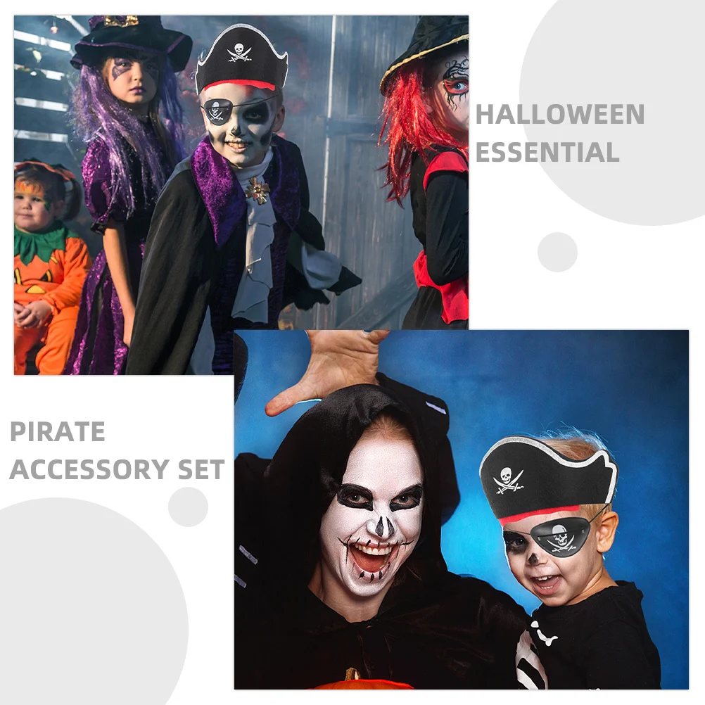6Pcs Piraten Kostüm Hut Augenklappen Set Halloween Party Cosplay Piraten Zubehör Kinder Klassische Kostüm Kappe Filz Augenklappen